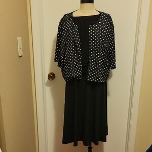 True Envy Women's Plus Black Sleeveless Dress w/White Polka Dot Shrug